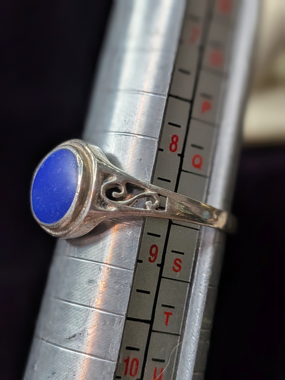 Vintage Sterling Silver Blue Stone Round Signet Ring Sz 8.5 - Picture 4 of 4